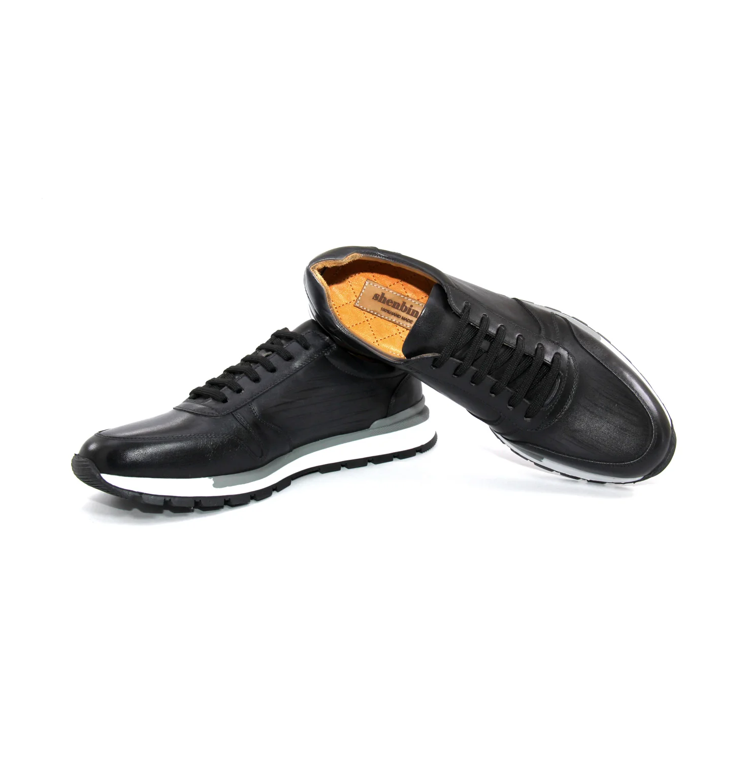 

Handmade Sport Shoes with Black Gray Hand Dyed Patina Leather, Men's Premium Fashion Footwear, Hand Painted Running Shoe Sneaker
