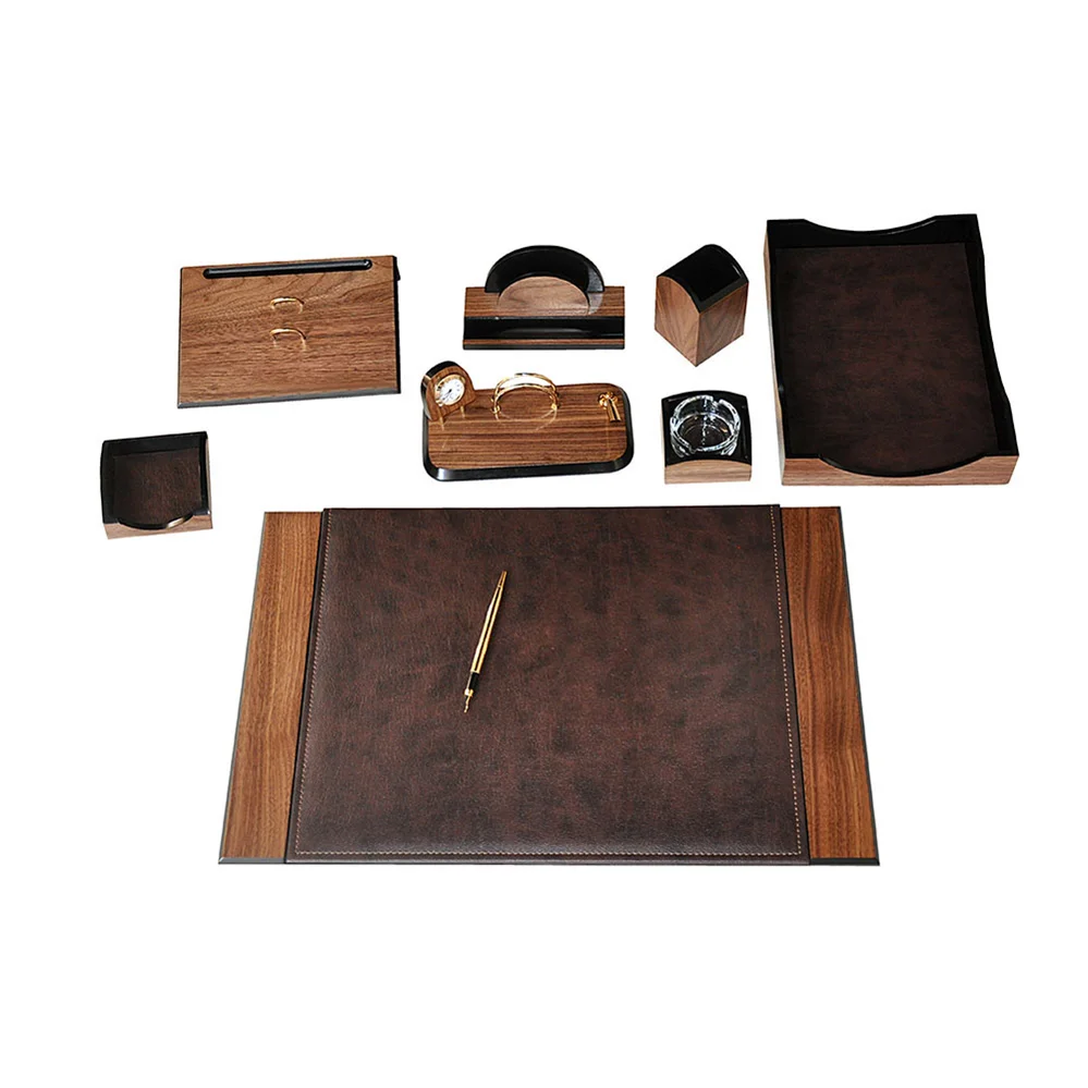 Brown Walnut Роскошный Деревянный Настольный набор Charisma 9 шт.(настольный органайзер для офиса аксессуары - Цвет: Brown Walnut