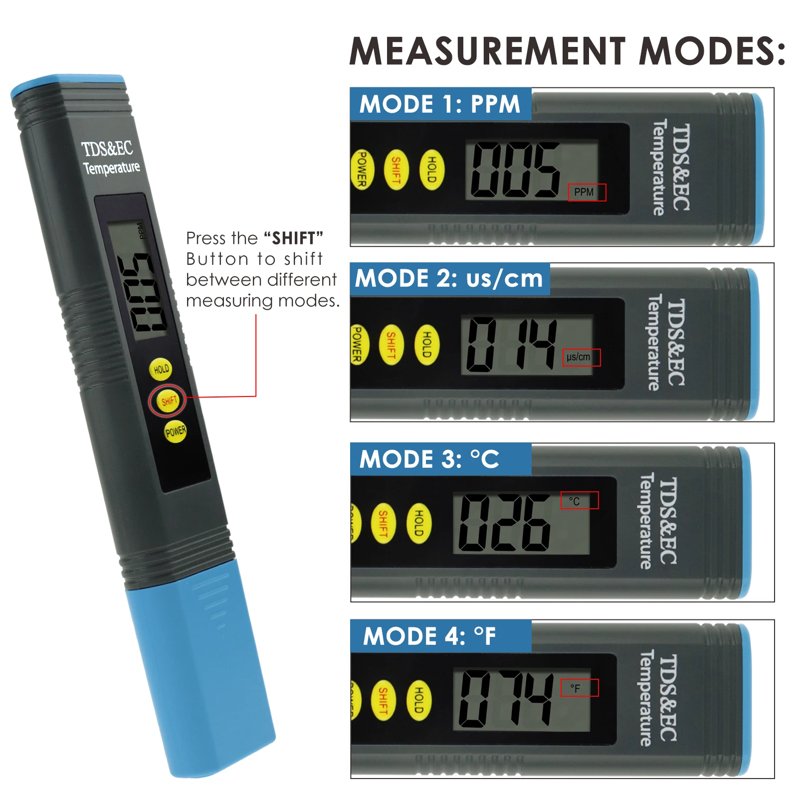 Измеритель TDS / EC 2-в-1 измерение температуры с тестером качества воды ATC для