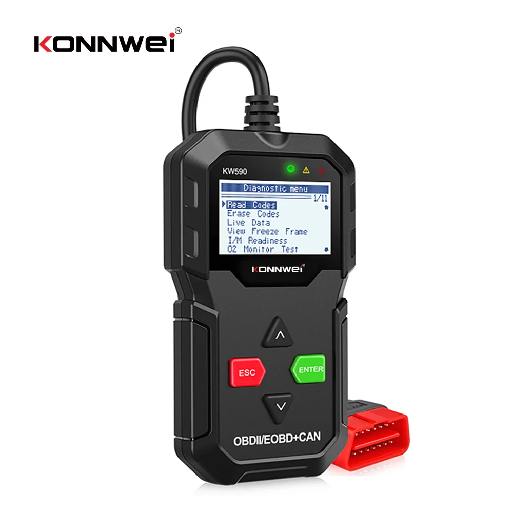 

KONNWEI OBD II Code Reader KW590 OBD2 Diagnostic Scanner Wired OBD2 Auto FULL ENGINE SCAN TOOL