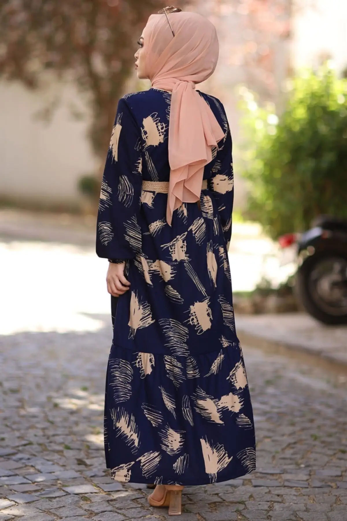 

Brush Pattern Navy Blu Long Dress Ramadan Kaftan Dubai Abaya Turkey Muslim Women Hijab Dress Muslim Women Hijab Dresses Vestidos