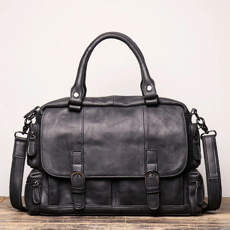 

Genuine Leather Casual Men Handbag Man Briefcase Business Shoulder Large Capacity Cross body Laptop Office Bags in Brown Color