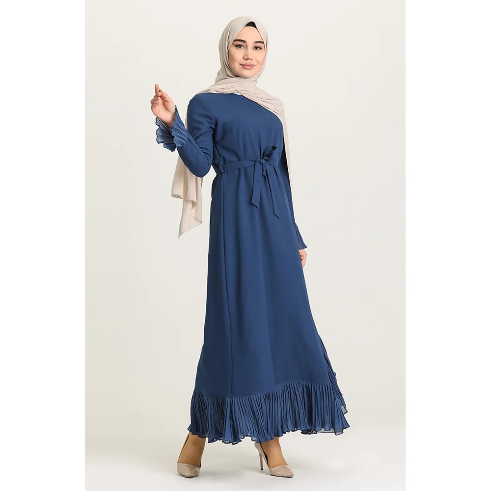 

Ruffled Belted Dress Abaya Dubai Turkey Muslim Fashion Hijab Dress Islamic Clothing African Dress For Women Robe New Season 2021