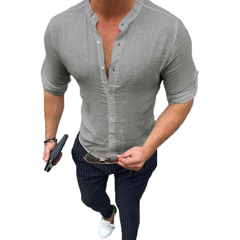 Гавайская Для Мужчин's Повседневное офисные рубашки Slim Fit с длинным рукавом мужская облегающая блуза на пуговицах с белого цвета с V-образным вырезом и черное белье социальная одежда