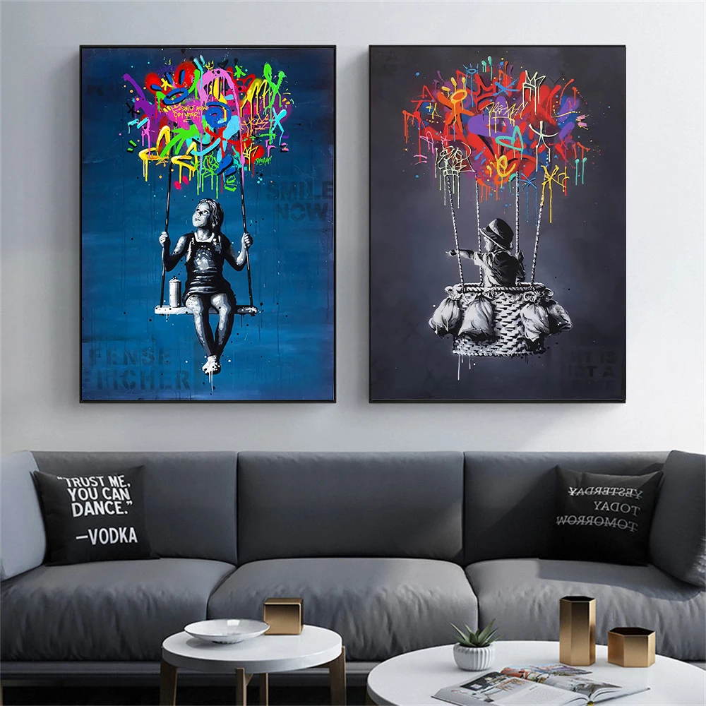 Популярный Уличный граффити художественный детский воздушный шар качели постер