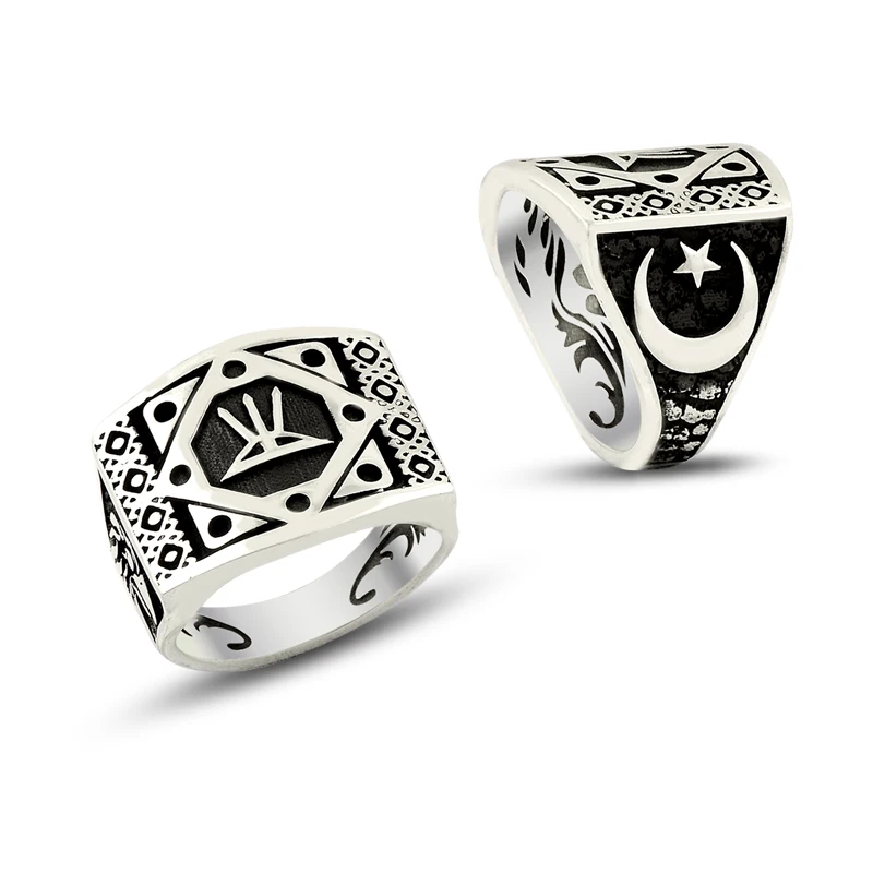 925 Silver Moon Star Turkish Rings for Men