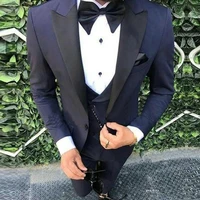 tailor made navy blue mens 3 pieces wedding suits jacketpantsvest slim fit groom suits tuxedo groomsmen party suits