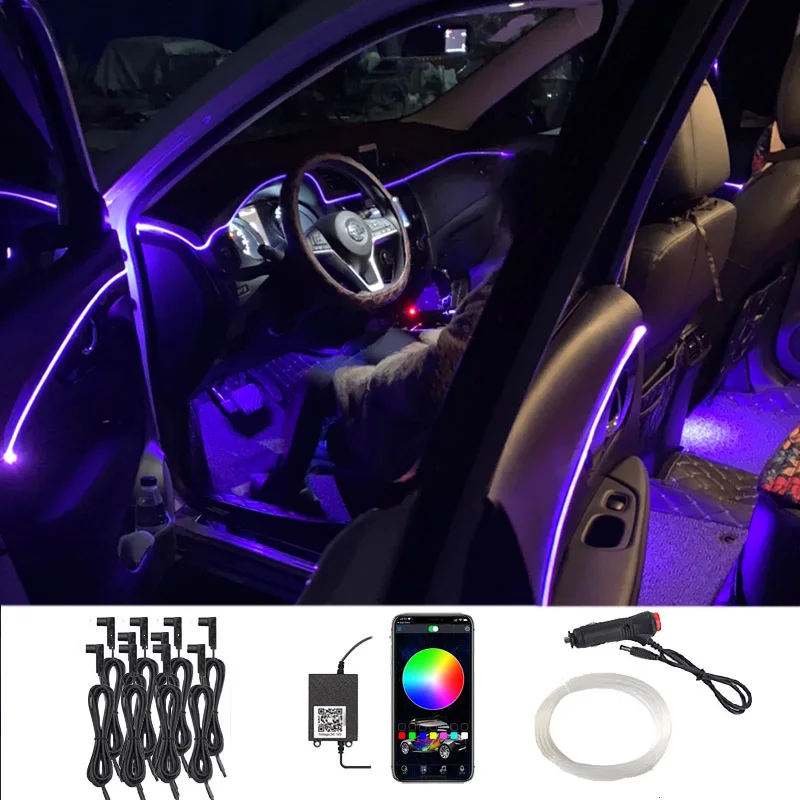 

RGB Cars Interior Optical Fiber Strip Ambient Light APP Control Atmosphere Lamp DIY Music Sound Control Fiber Strip Led Lights