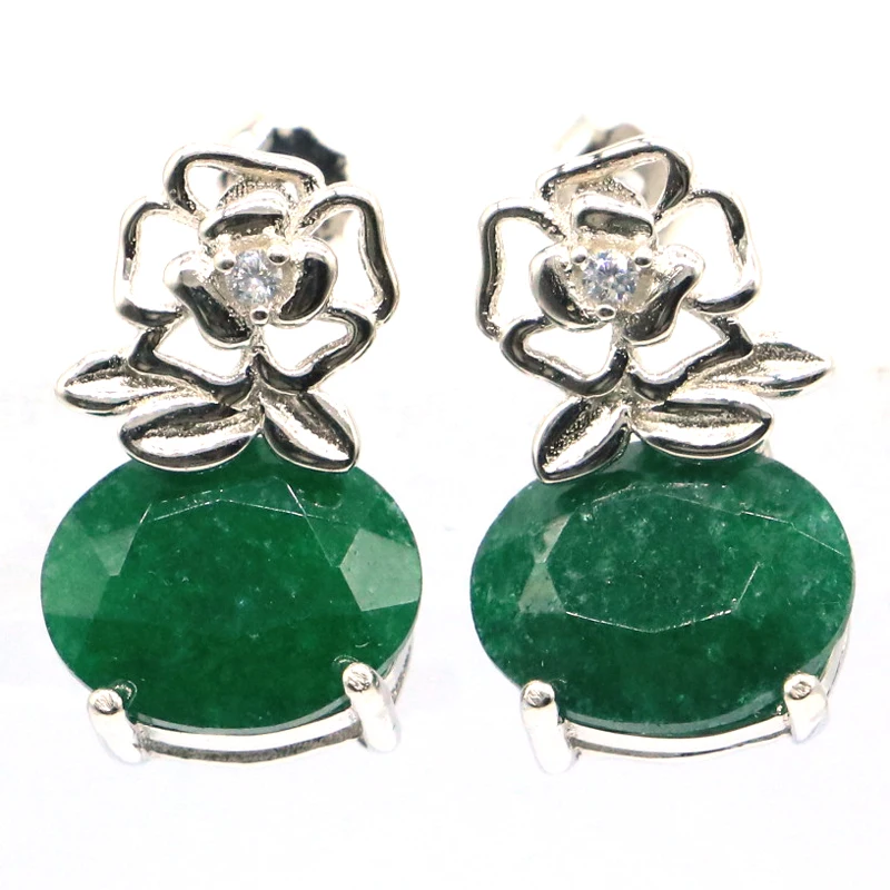 

15x10mm Jazaz Elegant 3.4g Real Green Emerald Red Red Ruby For Girls Daily Wear 925 Solid Sterling Silver Stud Earrings