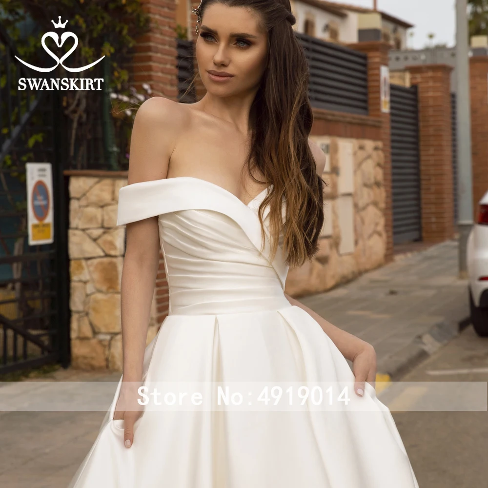 Бохо атласное свадебное платье Swanskirt с открытыми плечами А-силуэта с карманами на молнии платье невесты по индивидуальному заказу Vestido de Noiva TZ23