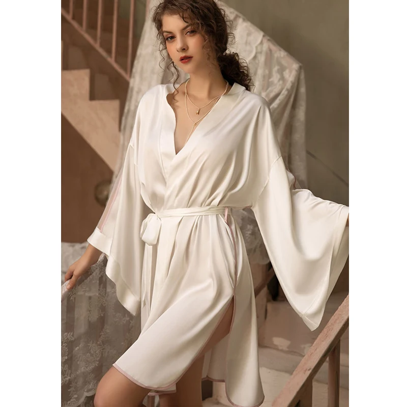 

Women's Pajamas Robe Fashion Surrounded Sexy Femme Bathrobe Satin Silk Like Sleepwear Nightwear