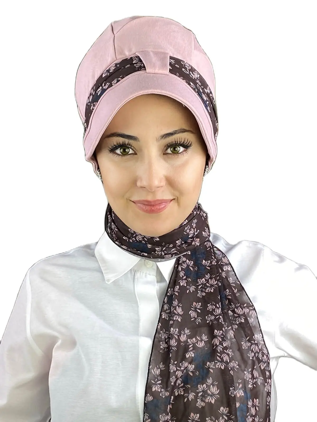 

Powder Pink Hat Scarf New Fashion Islamic Muslim Women Scarf 2021 Trend Hijab Which Are Immediately Ready-to-Wear Beanie Bone Koton chiffon