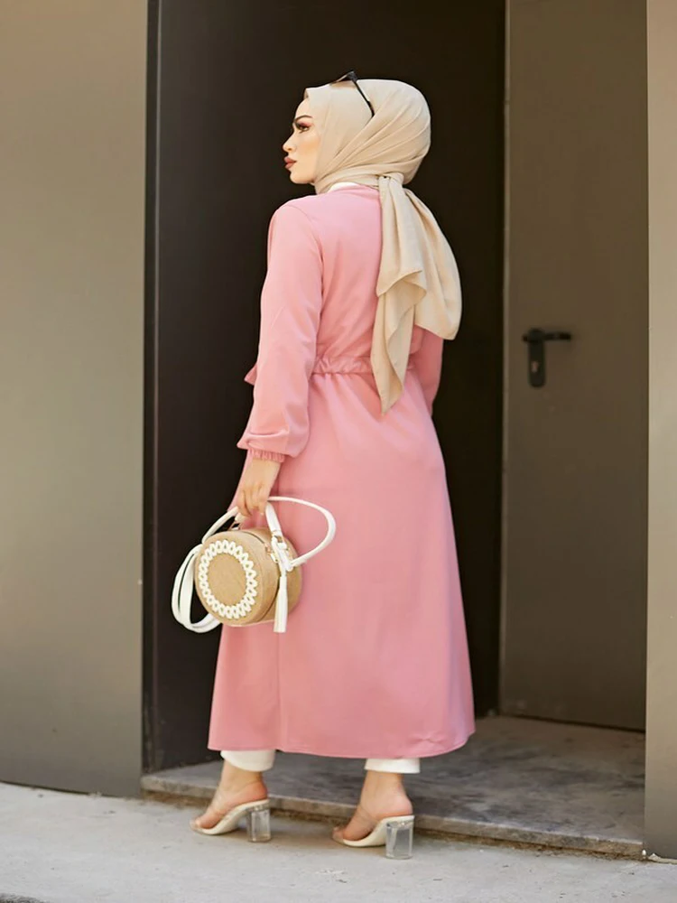 

2021 Исламская одежда для женщин, кимоно с поясом, пудра, цвет, мусульманская Мода, ежедневный Халяль, Дубай, ИД, Мубарек, Рамадан, арабский