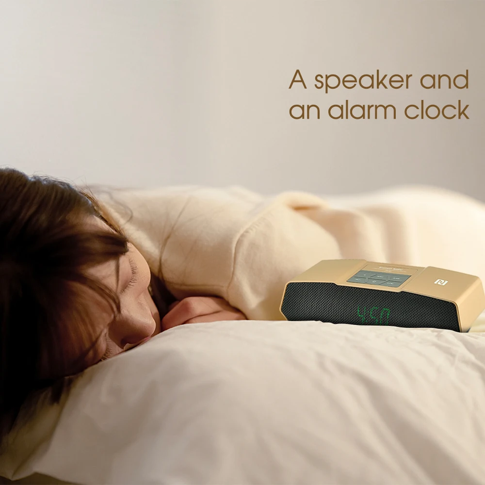 Будильник Boei с 360° звуком, быстрой зарядкой, несколькими режимами, совместимым с Bluetooth беспроводными сабвуферами в качестве power bank.