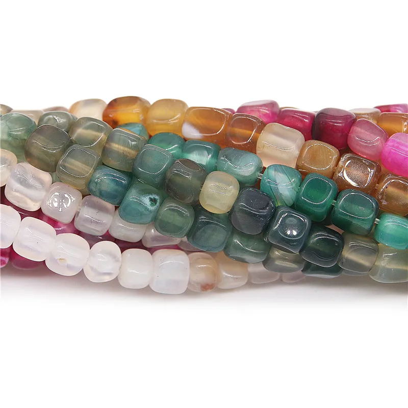 

Natural Stone Striped Agate Beads Dyed Multi Color Cube 6x6mm Material For Making Jewelry Bracelet Necklace