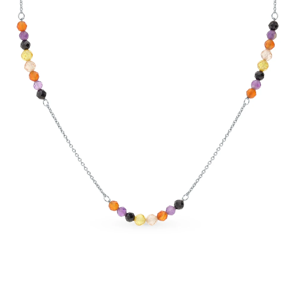 Серебряное колье с сердоликом аметистом со шпинелью и фианитами SUNLIGHT проба