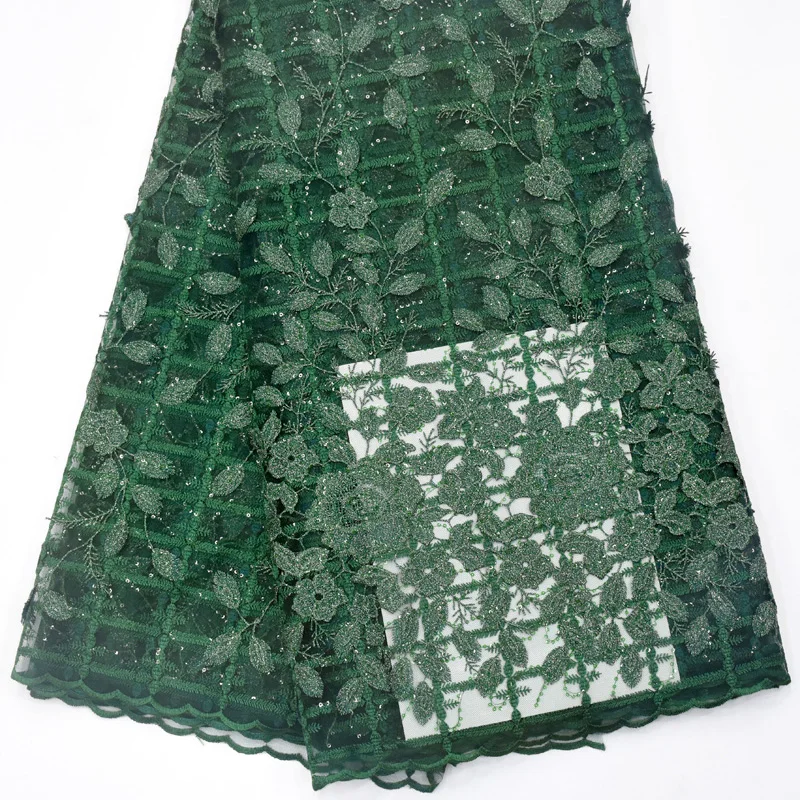 

High quality sequence African 3D flowers tulle lace fabric 5 yards Swiss organza embroidered glitter applique Nigerian mesh lace