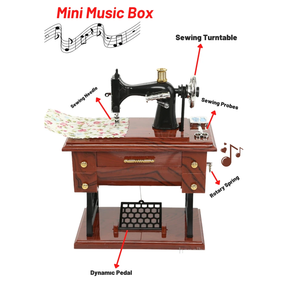 

Винтажная музыкальная шкатулка, подарок на день рождения, новый год, миниатюрная швейная машинка, стильная Механическая настольная декорат...