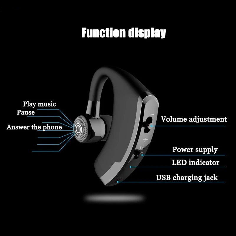 VITOG V9 Wireless Bluetooth Earphone Ear Hooking Headphone Control Button Headsets Noise Cancellation With Mic Handfree Earbuds |