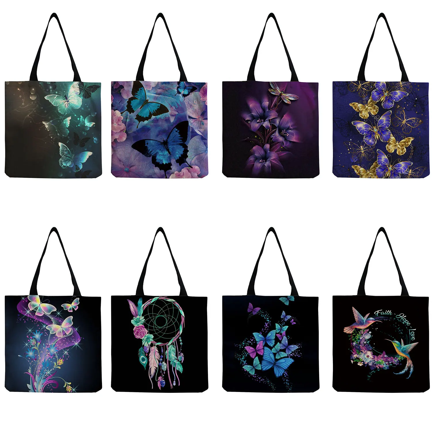 

Customized New Trend Chic Shoulder Bag Pretty Butterfly Print Handbags Casual Foldable Tote Reusable Shopping Bag for Groceries