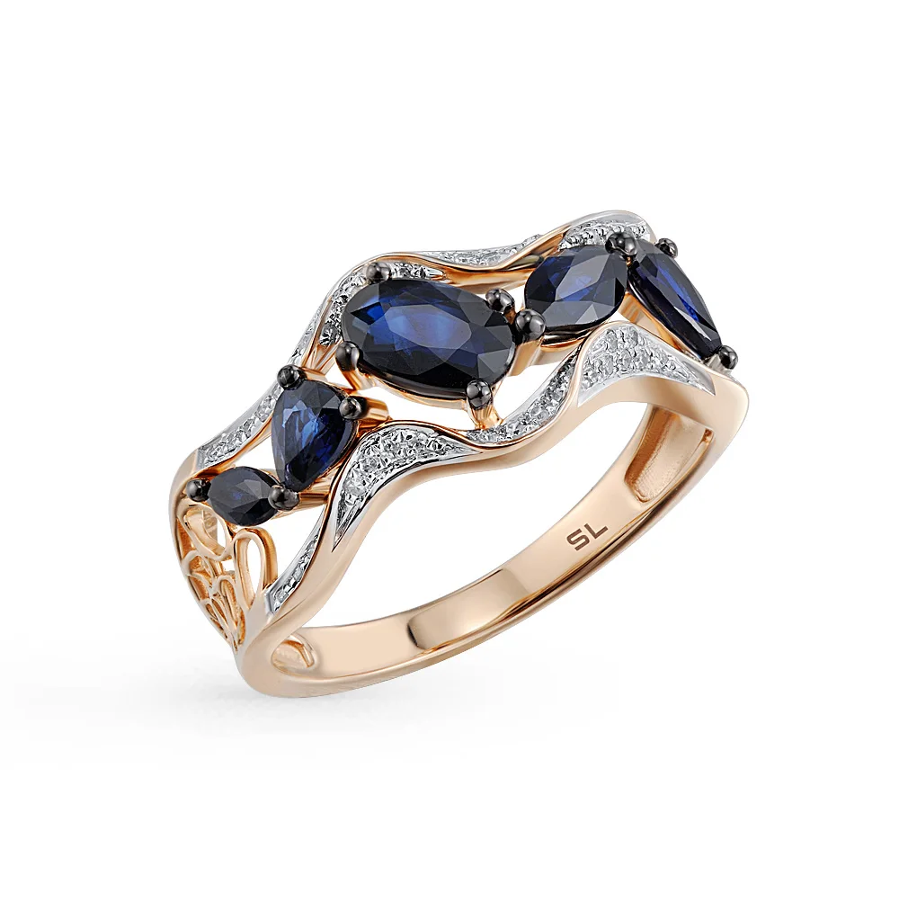 Золотое кольцо с сапфирами и бриллиантами SUNLIGHT | Украшения аксессуары
