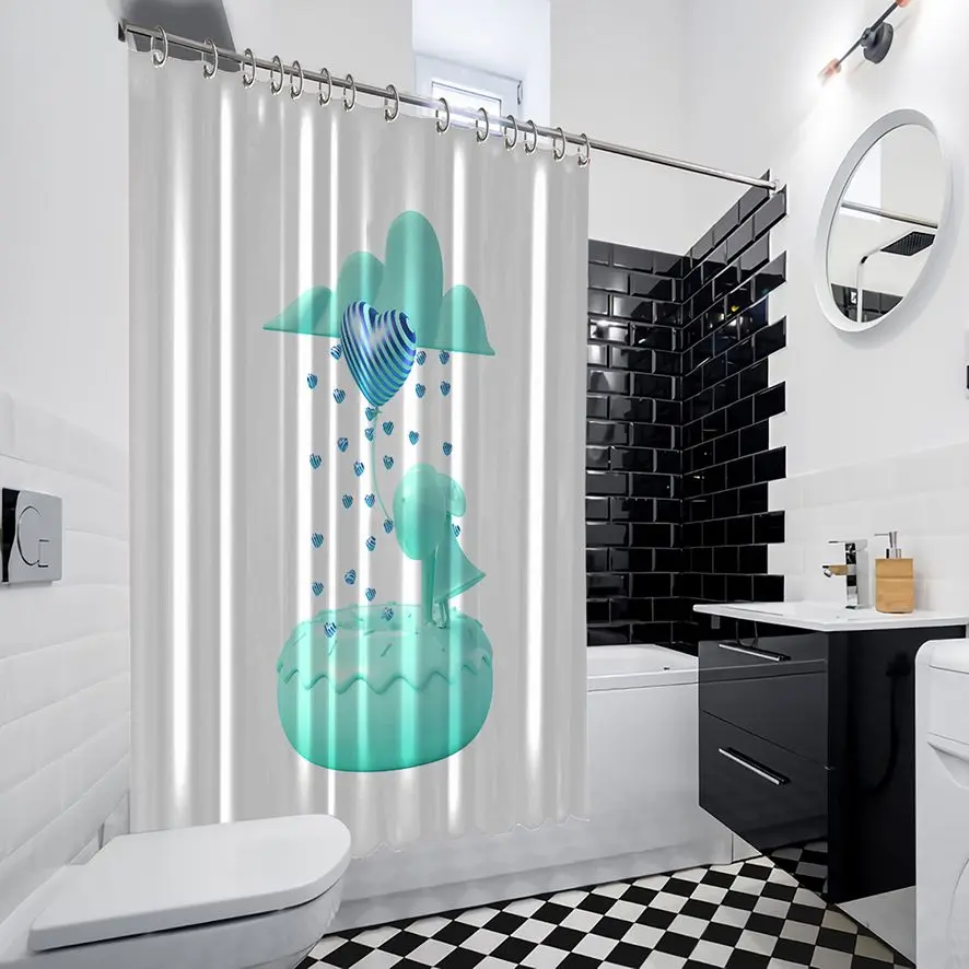 Занавеска для душа синие облака и пончик поцелуи с парой держащей Полосатый Шар