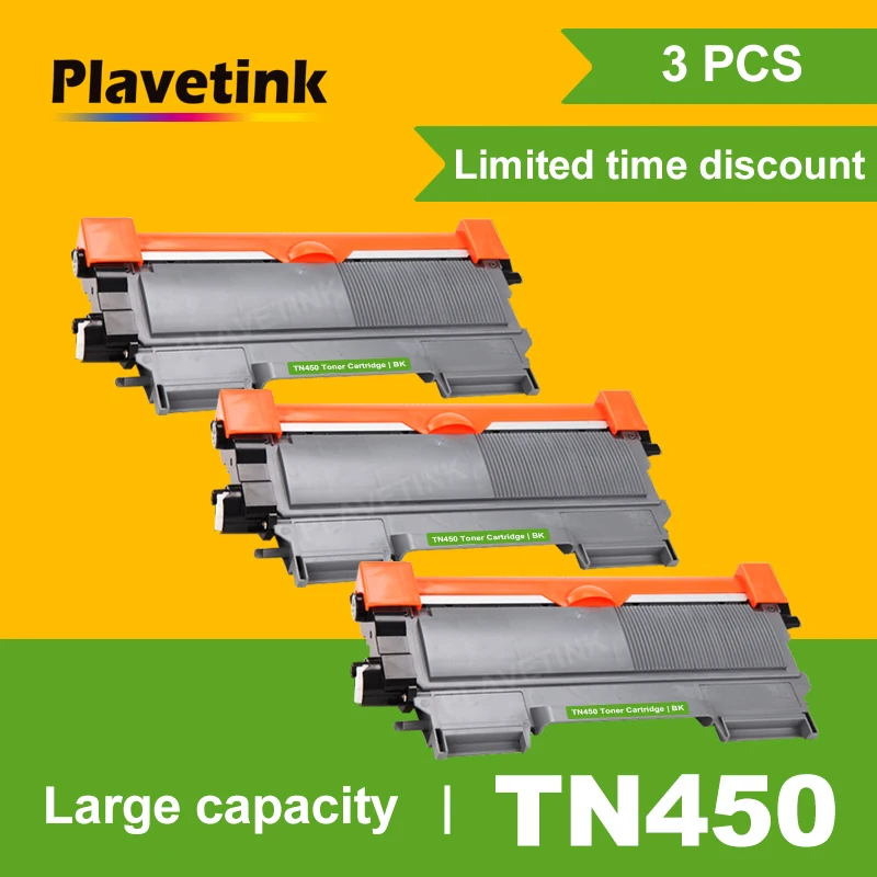 Plavetink 3 шт. TN 450 Черный тонер картридж для принтера Brother TN450 MFC 7360 7362 7460 7470 7860 DCP 7055