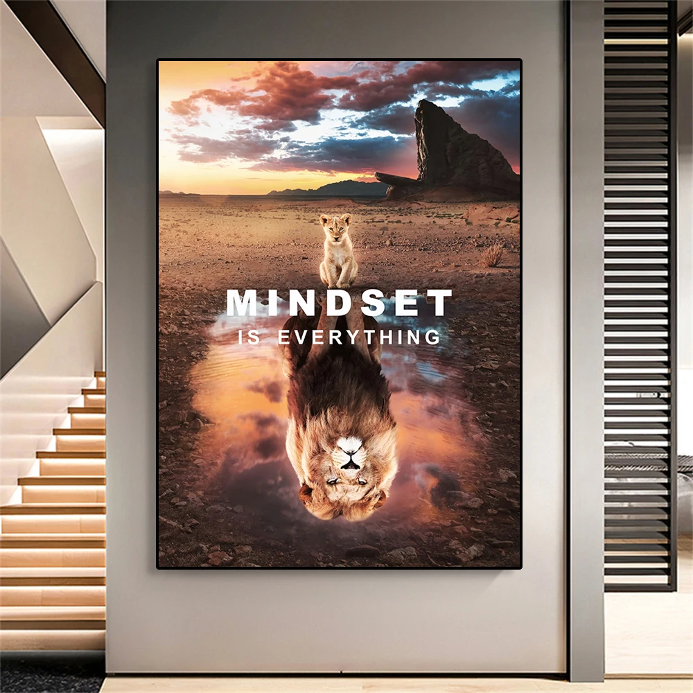 

Mindset Wall Art Poster Animal Inspirational Canvas Painting Big Little Lions Prints Wall Pictures for Living Room Home Cuadros