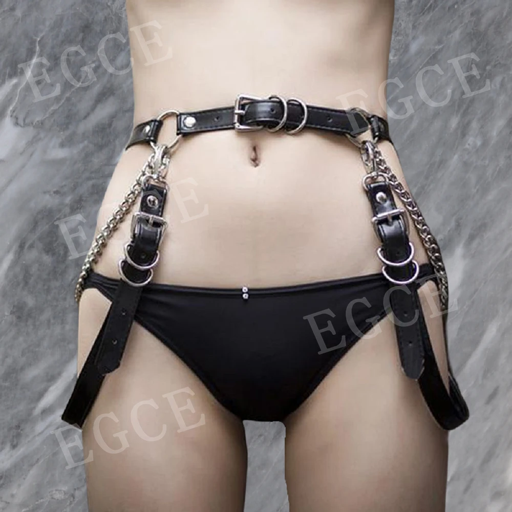 

Sexy Women Leather Harness Chain Leg Garter Belts Body Bondage Lingerie Stockings Suspender Goth Harajuku Thigh Sword Strap
