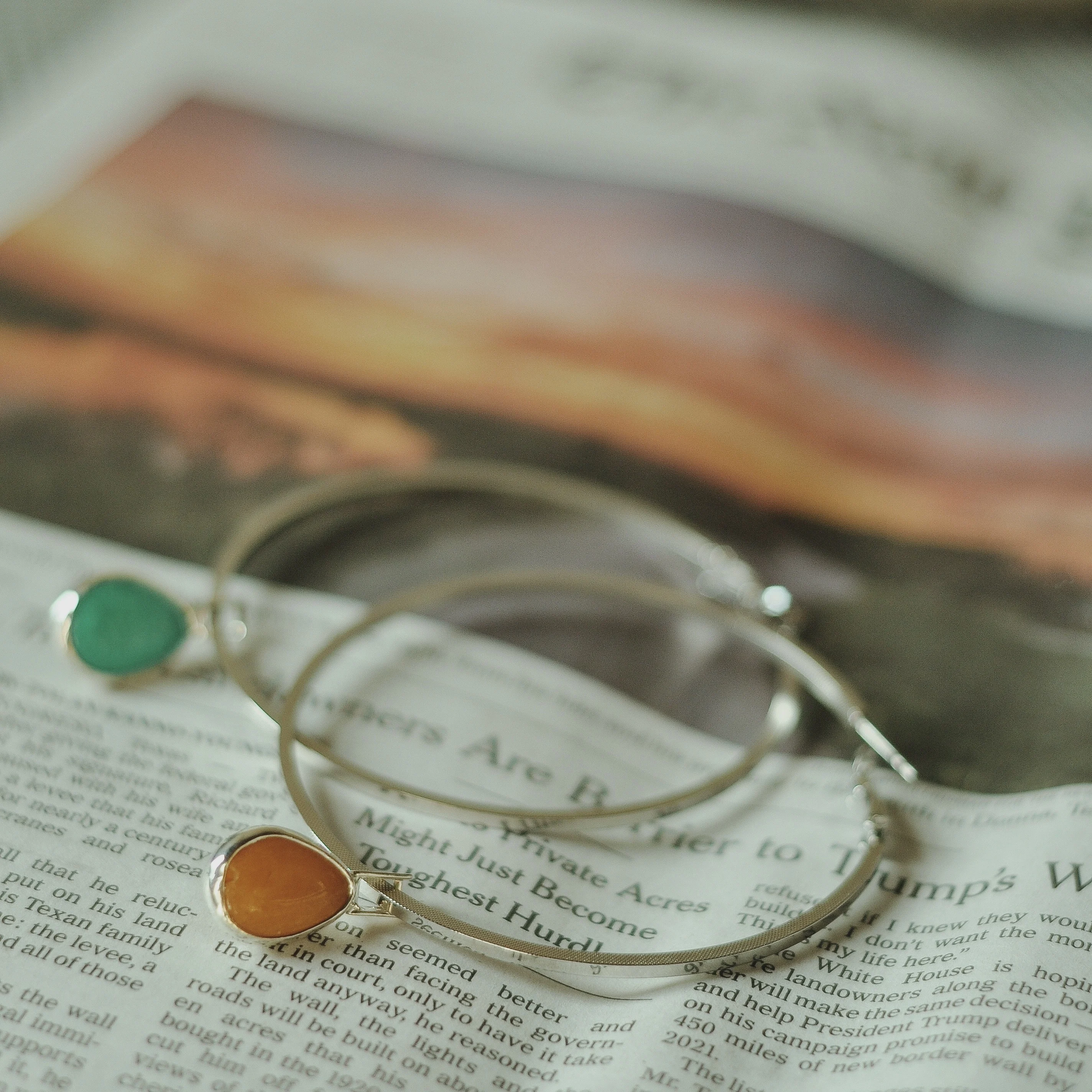 

GULCE DERELI, ORANGE AND GREEN NATURAL STONE EARRINGS, HOOP EARRINGS, CHARM EARRINGS, GIFT BOX, GOLD/SILVER PLATED