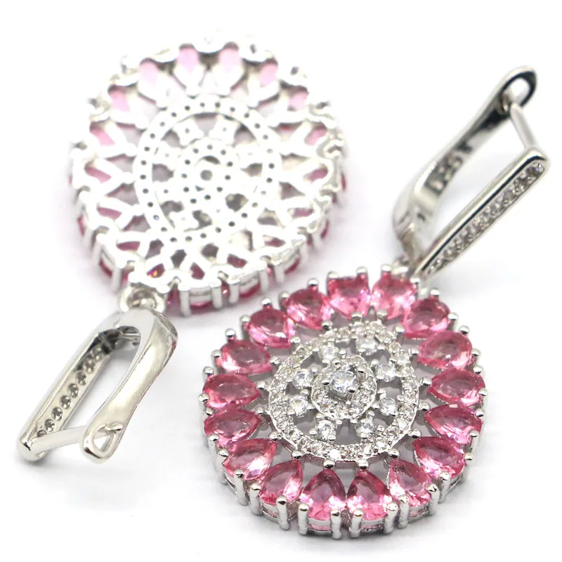 40x20 мм ослепительно создан розовый турмалин Белый циркон женские серебряные