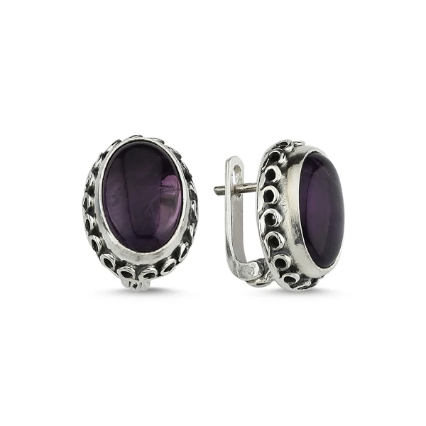 

Silver 925 Sterling Amethyst Stone Handwork Earrings