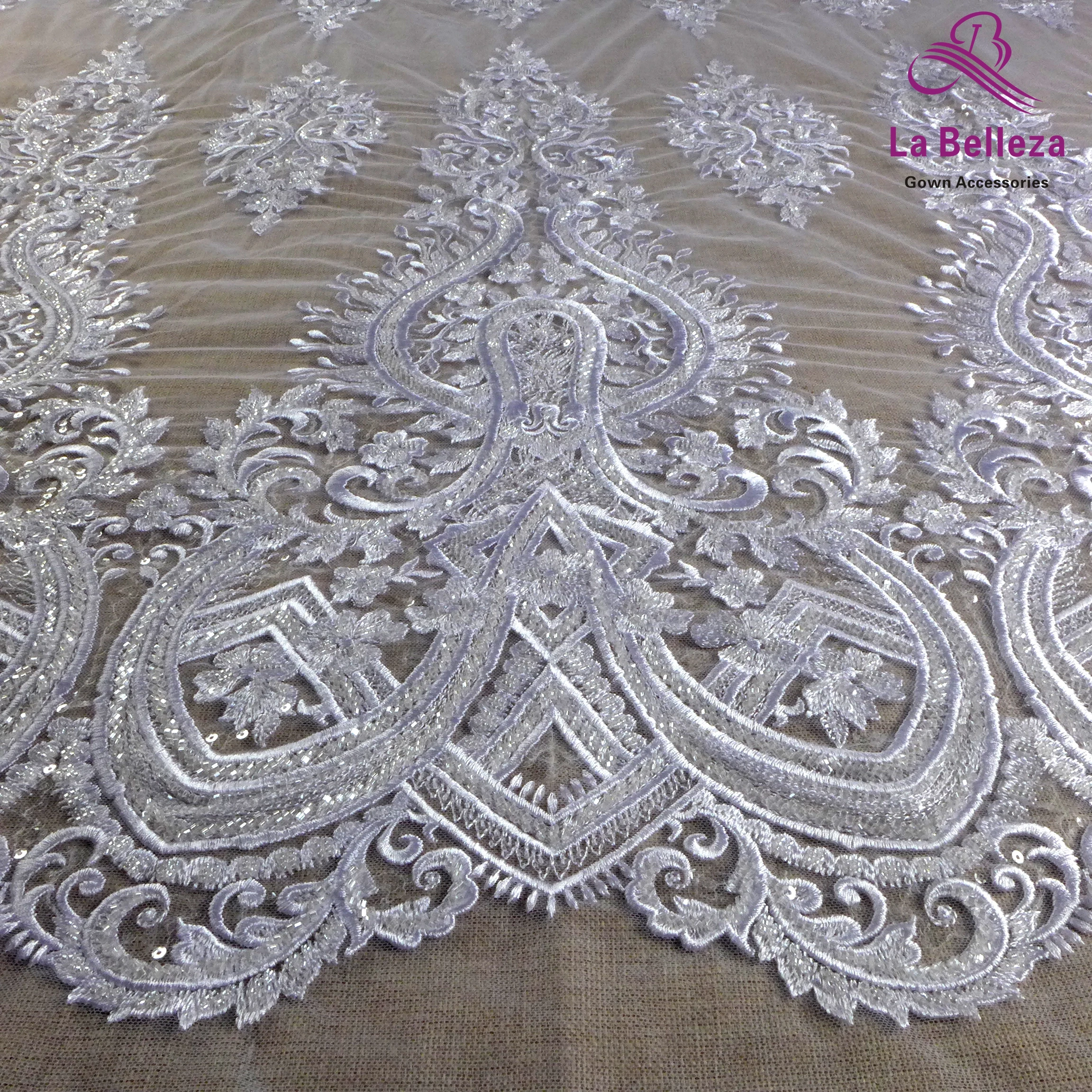 1 ярд белая модная кружевная ткань с бисером и вышивкой французская Тюлевая для