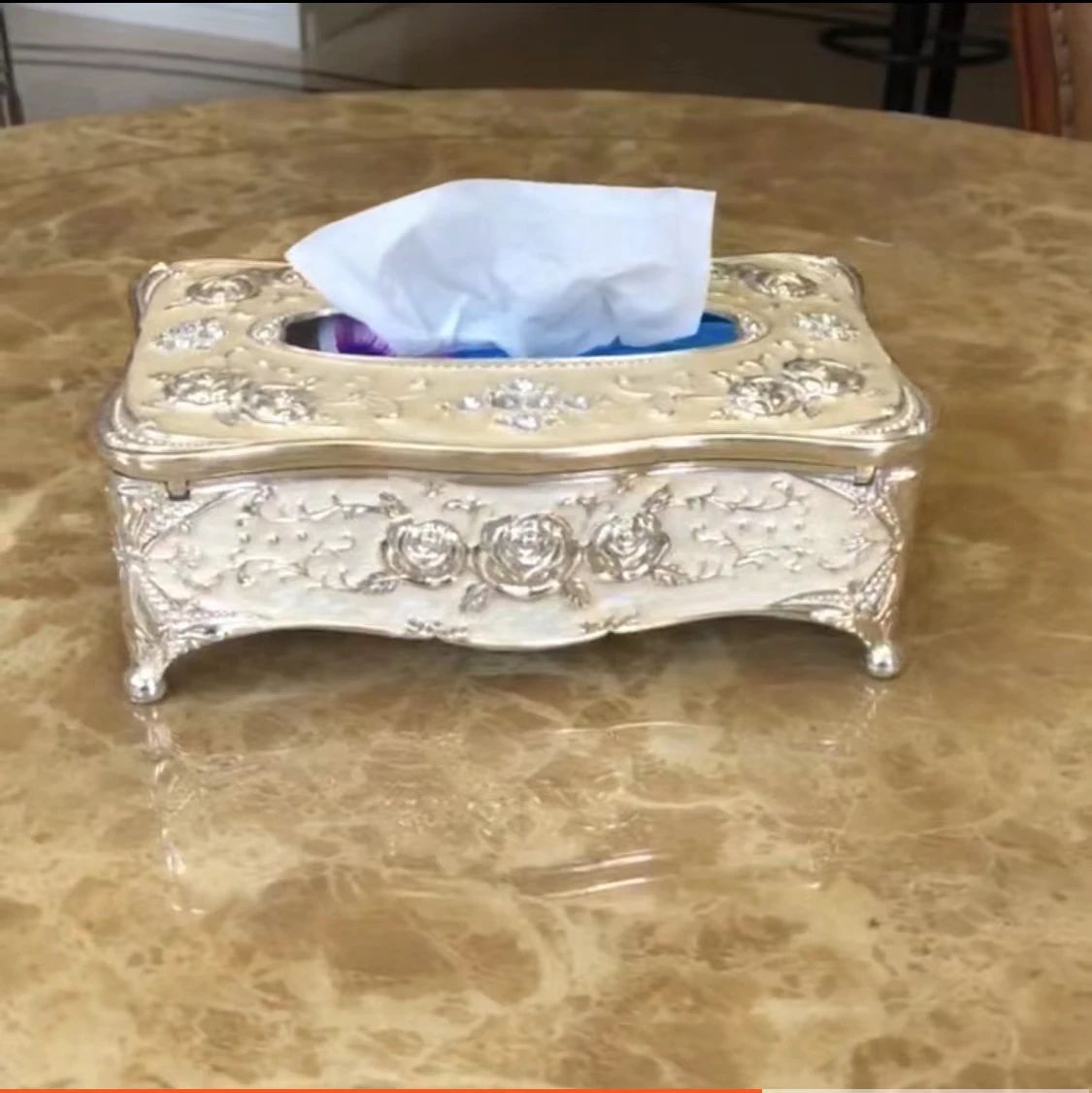 Modern fashion decoration rectangular tissue box napkin box paper box home crafts quality luxury silver alloy rose tissue box