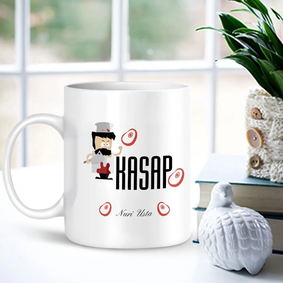 

Персонализированная профессиональная белая чашка мясника-001