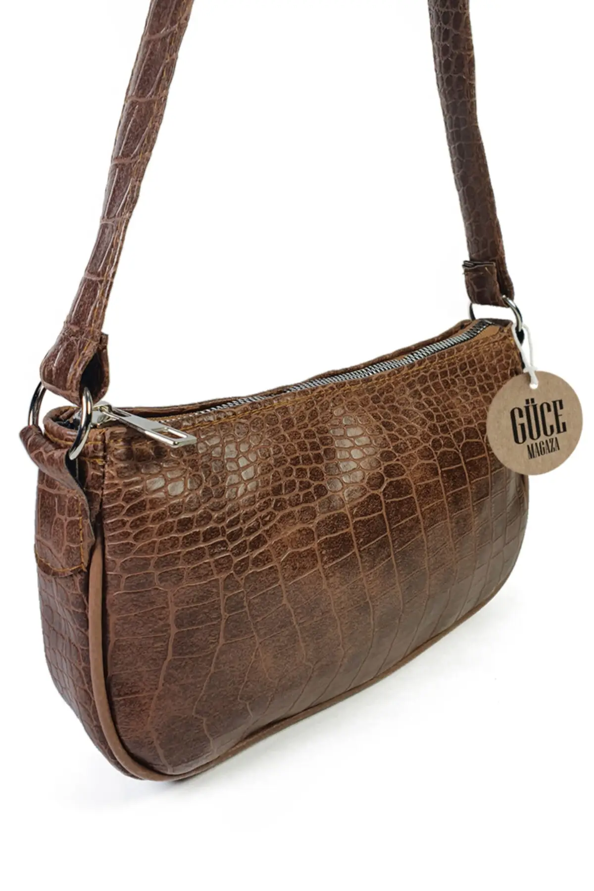 

Tan Crocodile Pattern Adjustable Strap Baguette Hand Shoulder Bag 2021 Female Purse