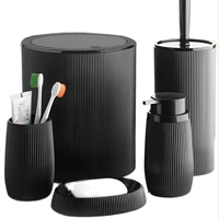 Striped Round 5li Bathroom Set Toothbrush Cup Soap Dispenser Toilet Brush Trash can Plastic New Quality Modern Color Toilet