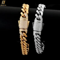 hip hop jewelry 12mm stainless steel iced cubic zirconia clasp cuban link bracelet for men women 7%e2%80%9d to 9 5 length