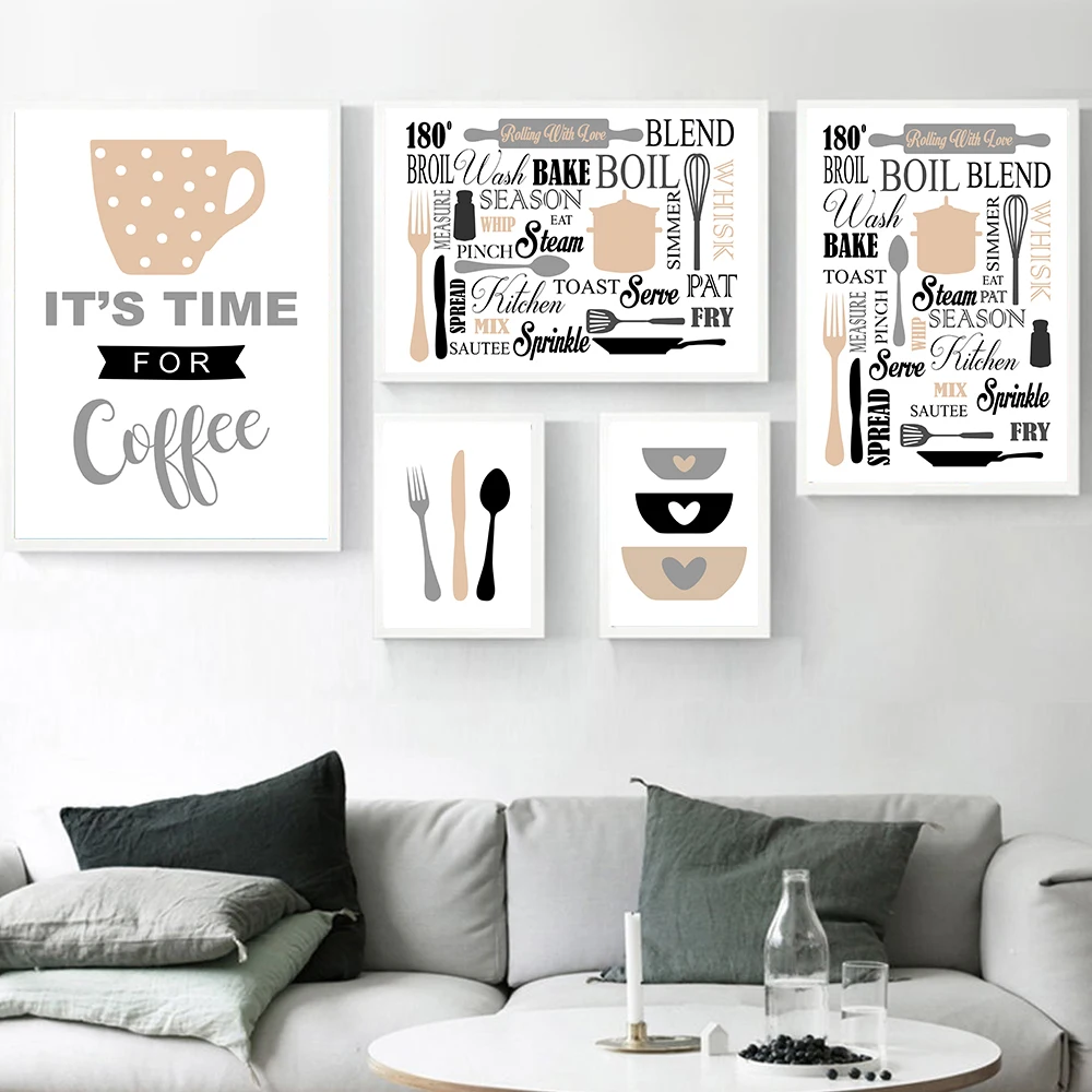 

Kitchen Utensils Wall Art Picture Print Coffee Cups Cutlery Poster Nordic Canvas Painting Restaurant Cafe Room Home Decoration