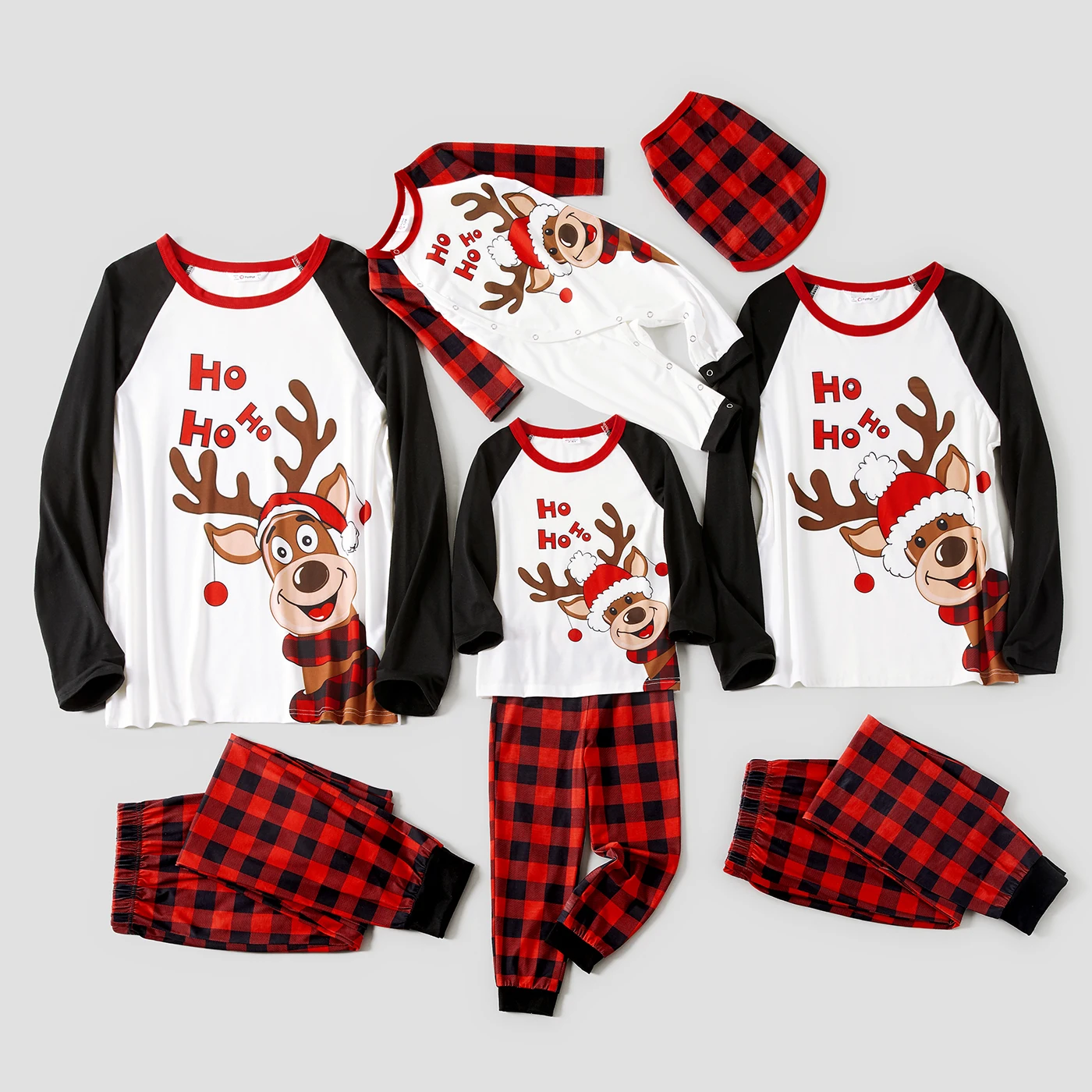 PatPat-Conjunto de pijama familiar de manga larga con estampado de Reno navide&ntilde;o y cuadros rojos, resistente a las llamas-1