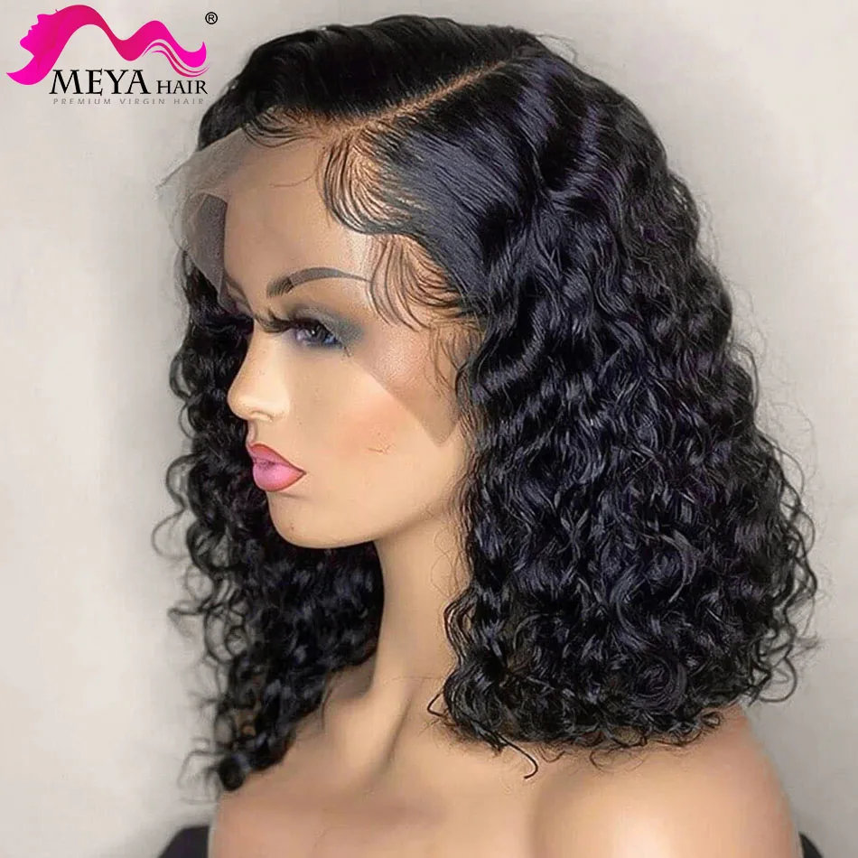 Malaysian Jerry Curly Short Bob 13x4 Lace Front Human Hair Wig Black Women Pre Plucked Glueless Deep Wave Frontal Wig Remy 180%