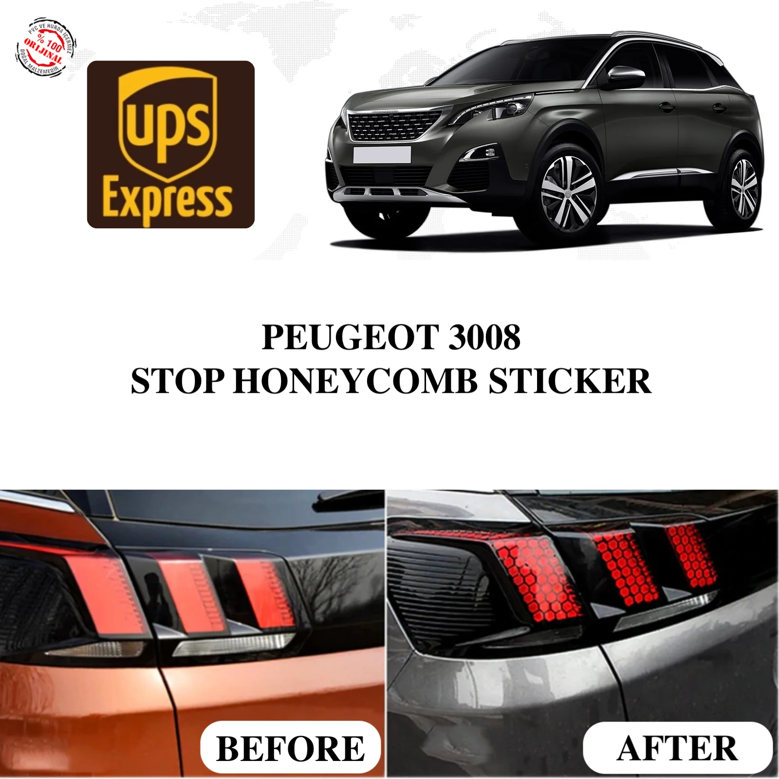 

FOR PEUGEOT 3008 GT LINE MODEL CAR REAR TAIL HEADLIGHT HONEYCOMB APPEARANCE STICKER BLACK COLOR NEW MODEL SEASON PREMIUM DESIGNED DESIGN