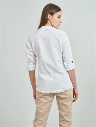 

New Women's Trend Collar Front 2 Pocket Bottom Tasseled Shirt