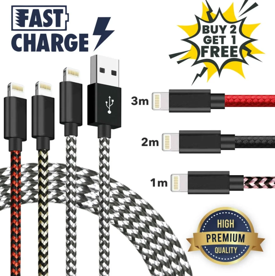 

USB Cable Long Charger Charging Fast Lead 2m 3m