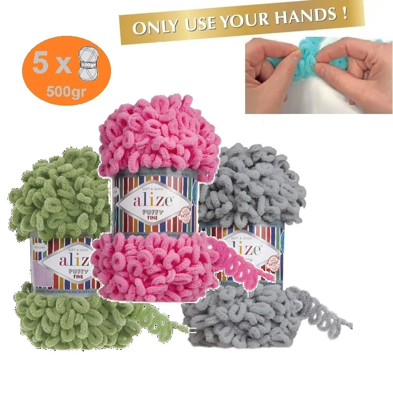 

Alize PUFFY FINE NO NEEDLES HOOK COLLECTION 5x100GR YARN %100 MICROPOLYESTER BLANKET FINGER CROCHET KNITTING BAGS SWEATER FLUFFY