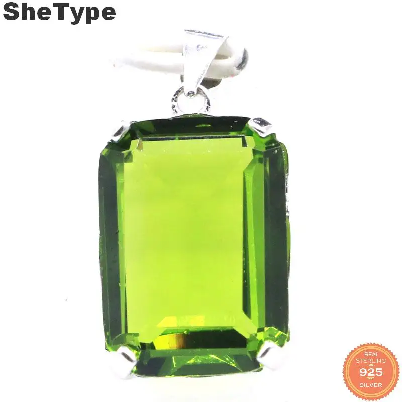 Женская подвеска из чистого серебра 925 пробы Зеленый Перидот Золотой Цитрин 28x13