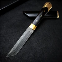 muhon damascus steel blade straight knife wood handle tactical survival full tang fixed blade knife with gift box for collection