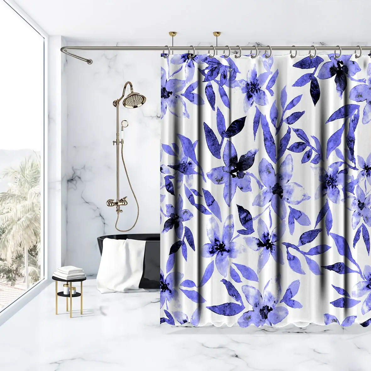 Занавеска для душа цветочный узор Акварельная живопись Летний сад Элегантный