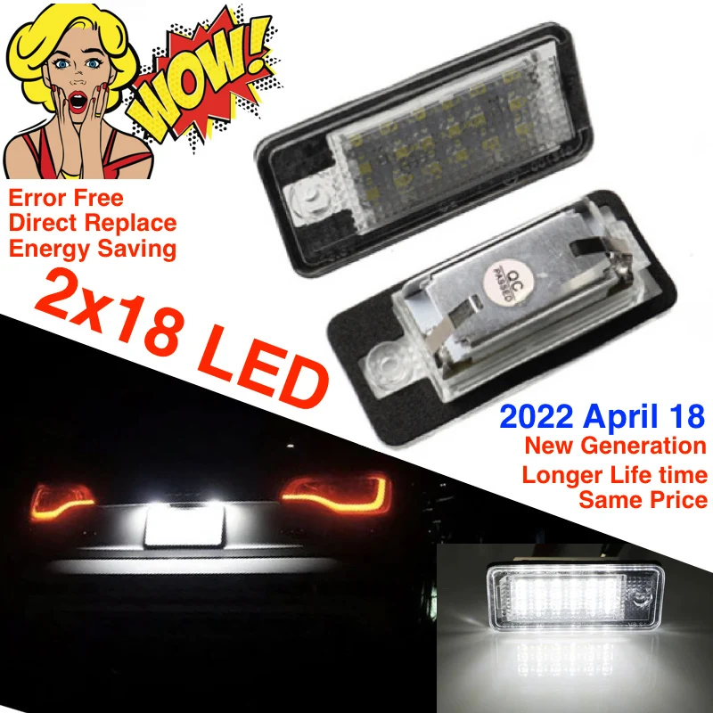 

Ламсветильник для номерного знака Audi A3 S3 A4 A6 S6 A5 RS4 8E0807430A 8E0807430B, 2 шт., 12 В, 3,5 Вт, 18 светодиодов