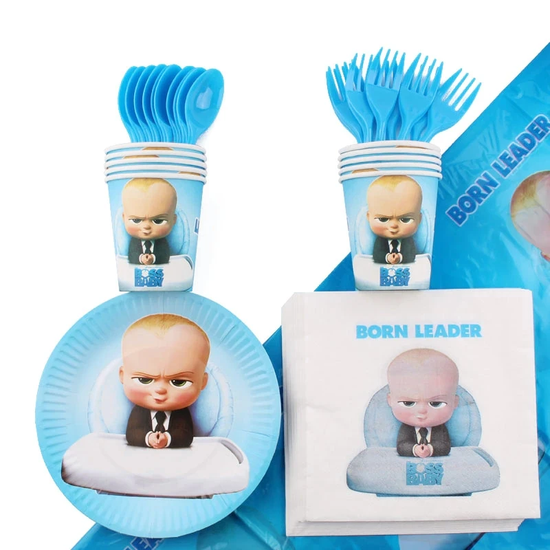 

Baby Boss Theme Birthday Party Decorations Kids Disposable Tableware Party Decoration Baby Shower Gift Bag Cake Topper Candy Box